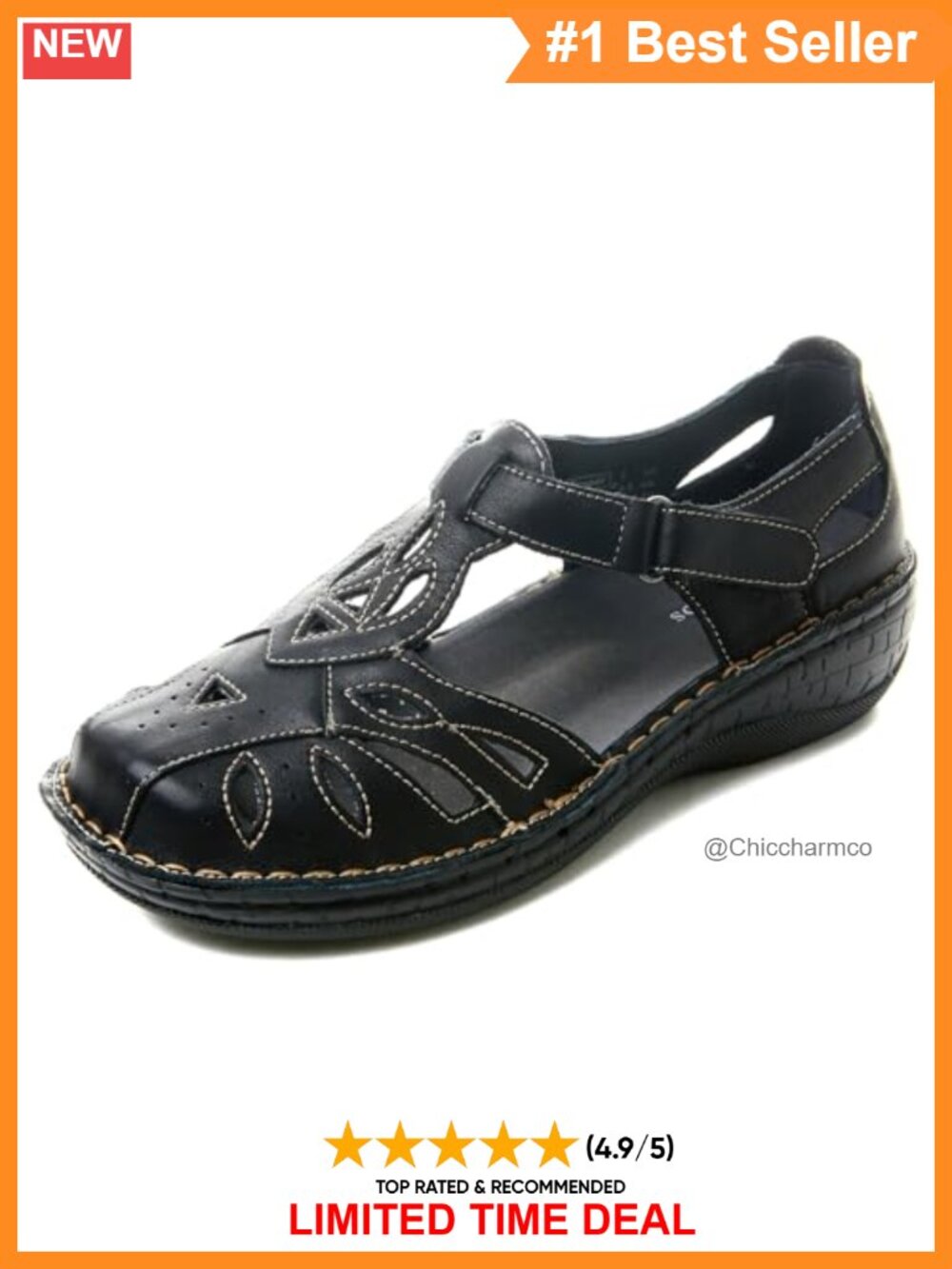Women's Closed Toe Sandals Comfortable Leather Mary Jane Flat Casual Walking